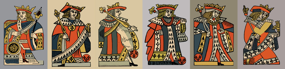 Medieval antique king. Set of vector illustrations in retro style.