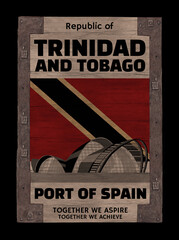 Vintage metal signboard with the flag of Trinidad and Tobago