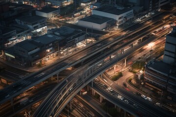 Fototapeta na wymiar Traffic conditions under Kawasaki city's Ukishima interchange on the elevated expressway. Generative AI