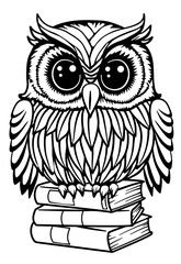 Wise owl sitting on books. Vector design