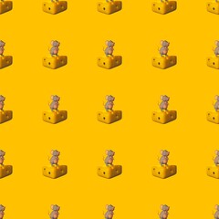 mouse and cheese 3d seamless pattern. background,wallpaper. Designing clothes, shirts, hats, etc
