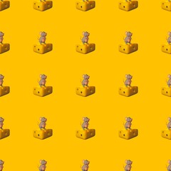 mouse and cheese 3d seamless pattern. background,wallpaper. Designing clothes, shirts, hats, etc