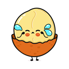 Cute cry Macadamia character. Vector hand drawn cartoon kawaii character illustration icon. Isolated on white background. Sad Macadamia character concept