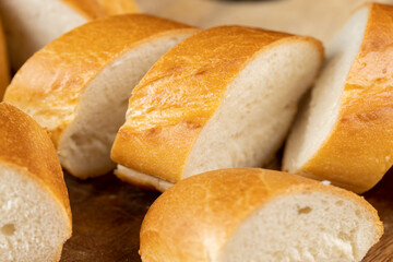 Sliced soft French bread made of wheat flour