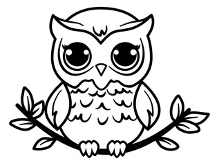 Cute baby owl sitting on branch. Vector design.