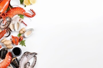 Seafood on white background. Beautiful illustration picture. Generative AI