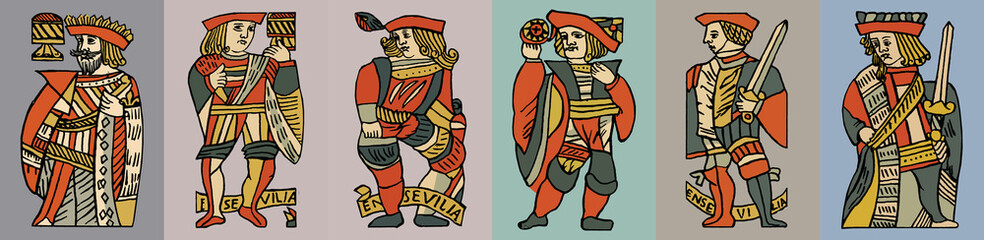 Set of vector illustrations of the ancient prince and people.