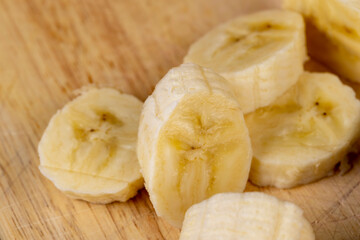 sliced pieces of fresh ripe banana, fresh pieces of banana