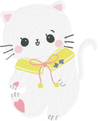 White cat funny and cute doodle character