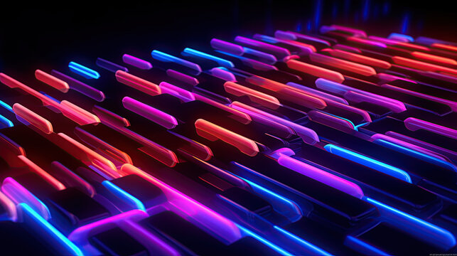 3d 4d rendering. Abstract colorful neon lines,  multilayered elongated shapes wallpaper