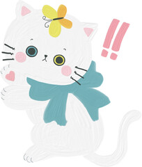 White cat funny and cute doodle character