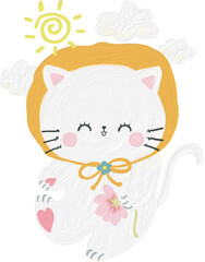 White cat funny and cute doodle character