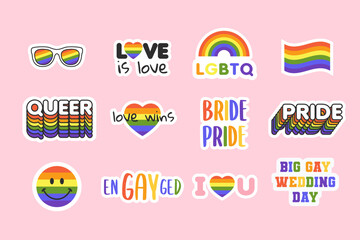 LGBT Queer gay pride stickers. LGBT pride colorful icons. Vector