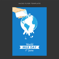 Vector illustration of World Milk Day 1 June social media story feed a4 mockup template