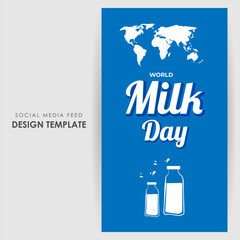 Vector illustration of World Milk Day 1 June social media story feed mockup template
