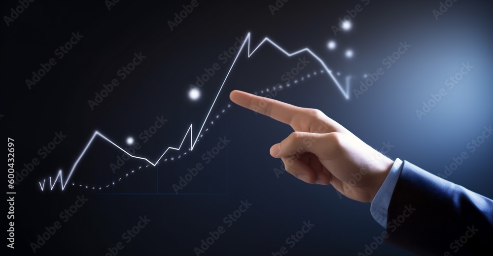 Poster cyberspace chart business network concept virtual analysis graph hand technology. Generative AI.