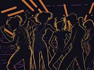 1980s disco club with dancers and silhouettes. ai generative