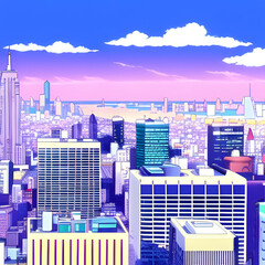 City panoramic view, illustration in anime style