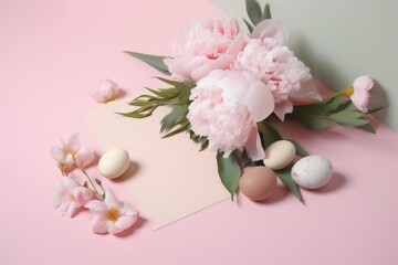 celebration holiday background egg pink easter blossom flower spring peony floral. Generative AI.