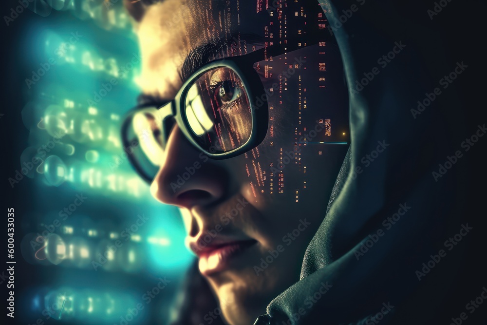 Poster coder, programmer in glasses. beautiful illustration picture. generative ai