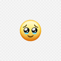 Emoji holding back tears. Tears of hapiness. Vector