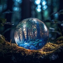 Magic sphere in the forest. Beautiful illustration picture. Generative AI