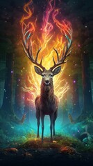 Mythical male deer, poster design. Beautiful illustration picture. Generative AI