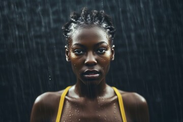 Wet skin. Black woman. Beautiful illustration picture. Generative AI