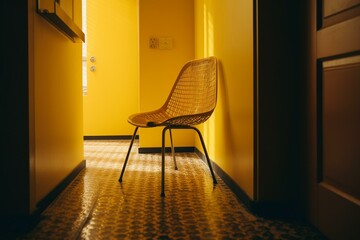 Yellow chair on yellow floor. Generative AI