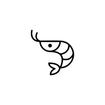 Shrimp icon design template. Line sea food kebab illustration. Grilled prawn on skewer logo background. Vector concept for picnic, cafe, restaurant, stall, delivery
