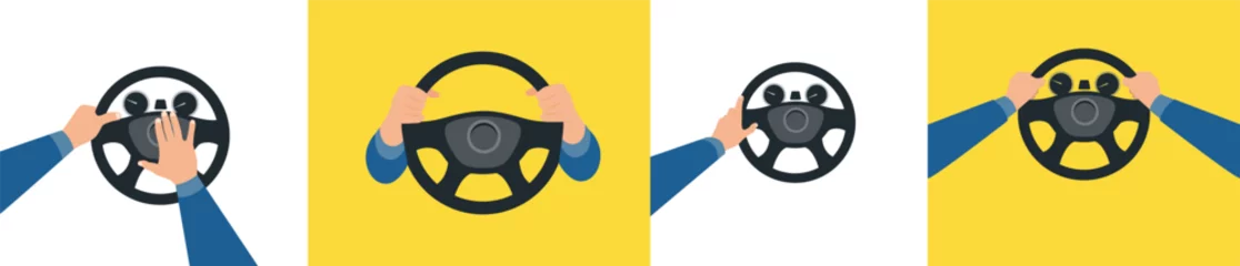Fototapete Cartoon-Autos Hands behind wheel icon. Hands on the steering wheel of a car.