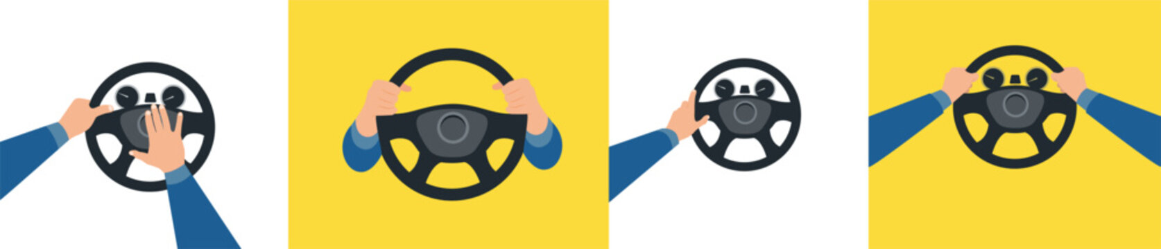 Hands behind wheel icon. Hands on the steering wheel of a car.