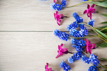 beautiful bouquet of spring flowers on a wooden table