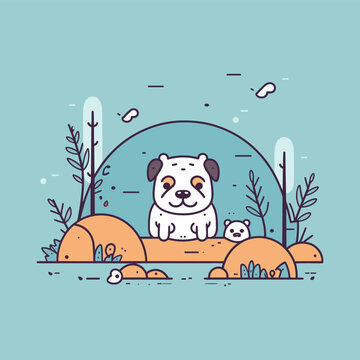 Cute kawaii bulldog cartoon doggy puppy illustration