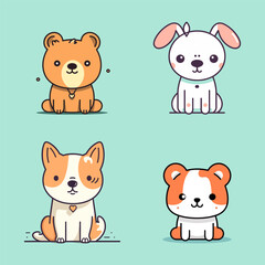 Dog collection set cute cartoon puppy animals pets illustration