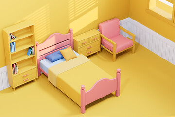 3d rendering cartoon bedroom picture