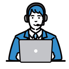 ラップトップの前に座っているオペレーターの若い男性
