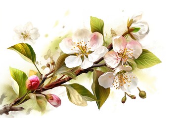 apple tree flowers isolated on white background. AI generated