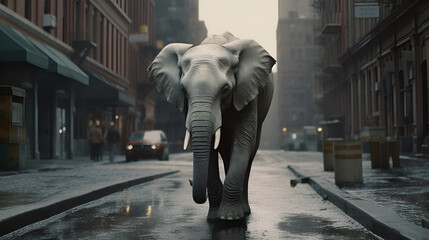 Elephant in the city walking. Generative AI