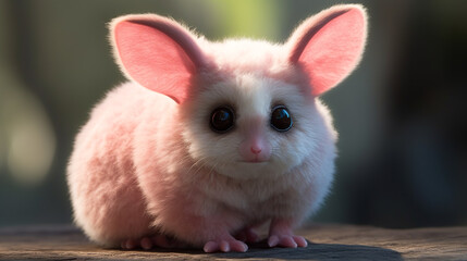 Cute pink fluffy creature with big ears. Generative AI.