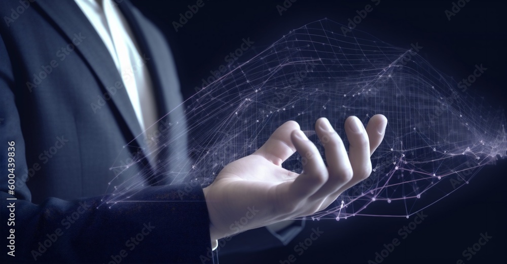 Poster chart graph analysis network hand cyberspace virtual concept technology business. generative ai.