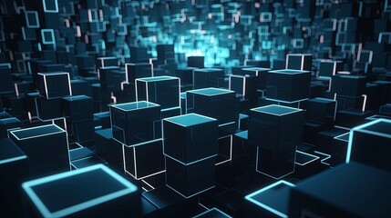 Fototapeta premium Abstract 3d rendering of cubes, Futuristic background, Network concept.Generative Ai