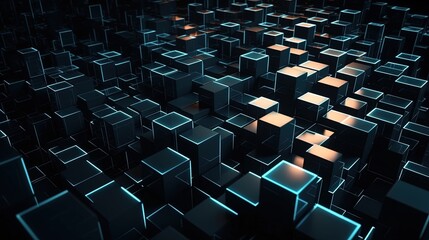 Fototapeta premium Abstract 3d rendering of cubes, Futuristic background, Network concept.Generative Ai