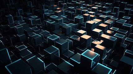 Abstract 3d rendering of cubes, Futuristic background, Network concept.Generative Ai