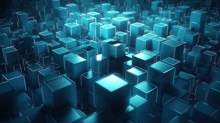 Abstract 3d rendering of cubes, Futuristic background, Network concept.Generative Ai