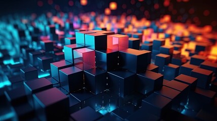 Obraz premium Abstract 3d rendering of cubes, Futuristic background, Network concept.Generative Ai