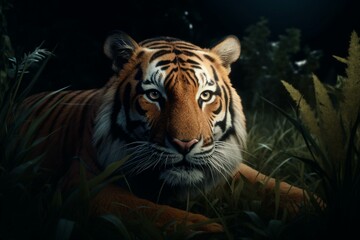 Adorable tiger cartoon in wilderness. Generative AI
