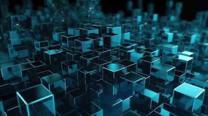 Abstract 3d rendering of cubes, Futuristic background, Network concept.Generative Ai