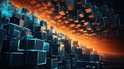 Obraz premium Abstract 3d rendering of cubes, Futuristic background, Network concept.Generative Ai