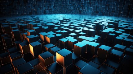 Naklejka premium Abstract 3d rendering of cubes, Futuristic background, Network concept.Generative Ai